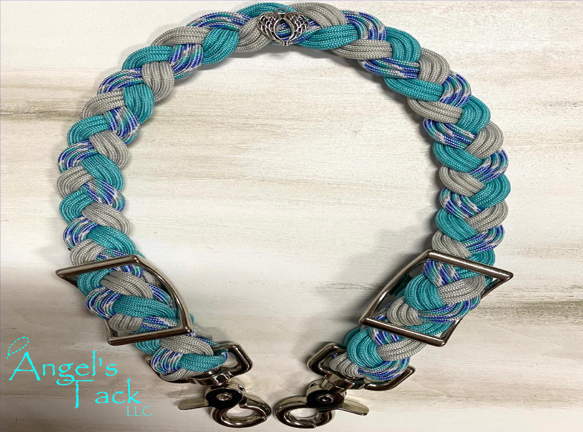 Turquoise and grey wither strap