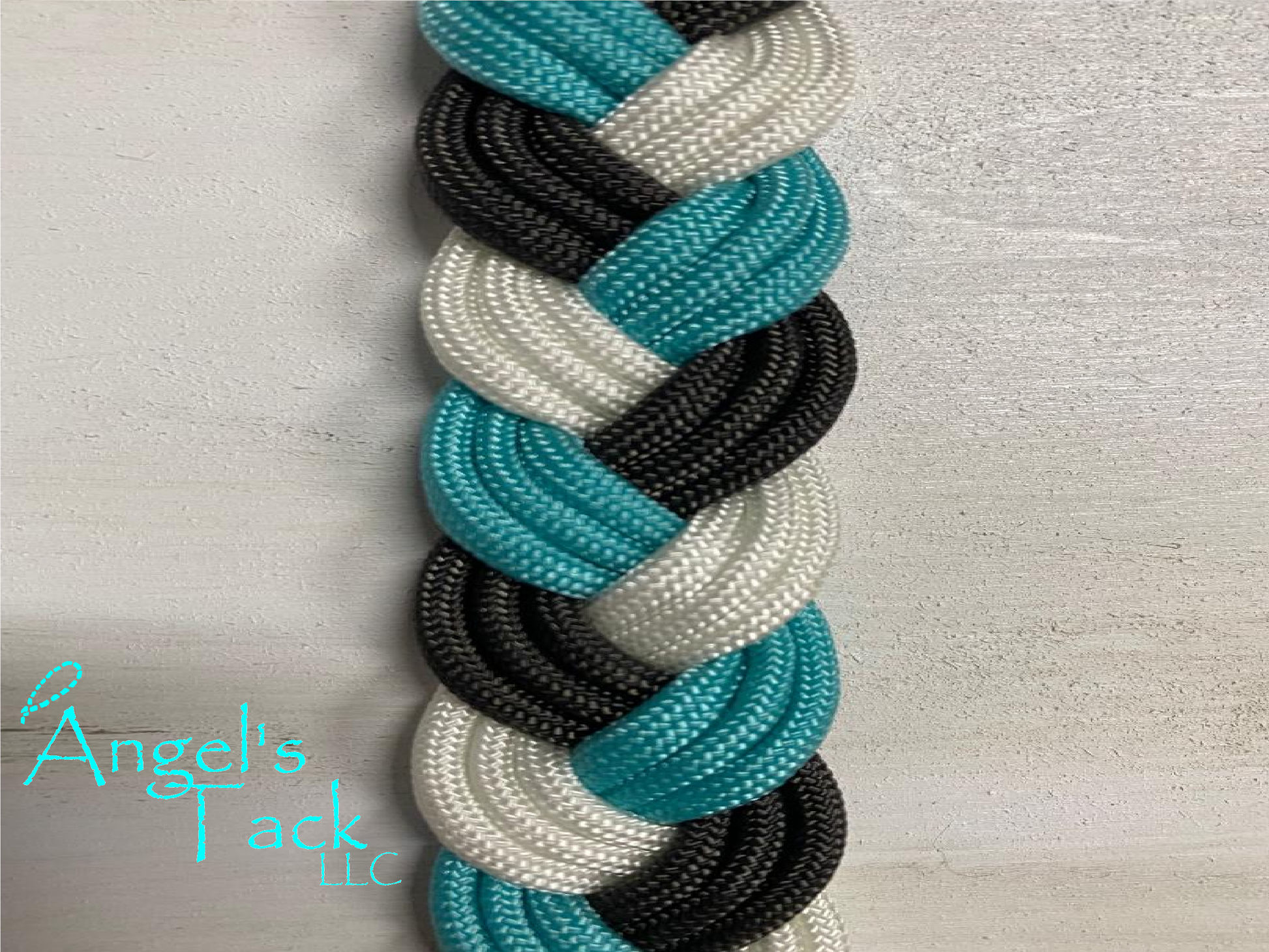Turquoise grey and white barrel reins, close up