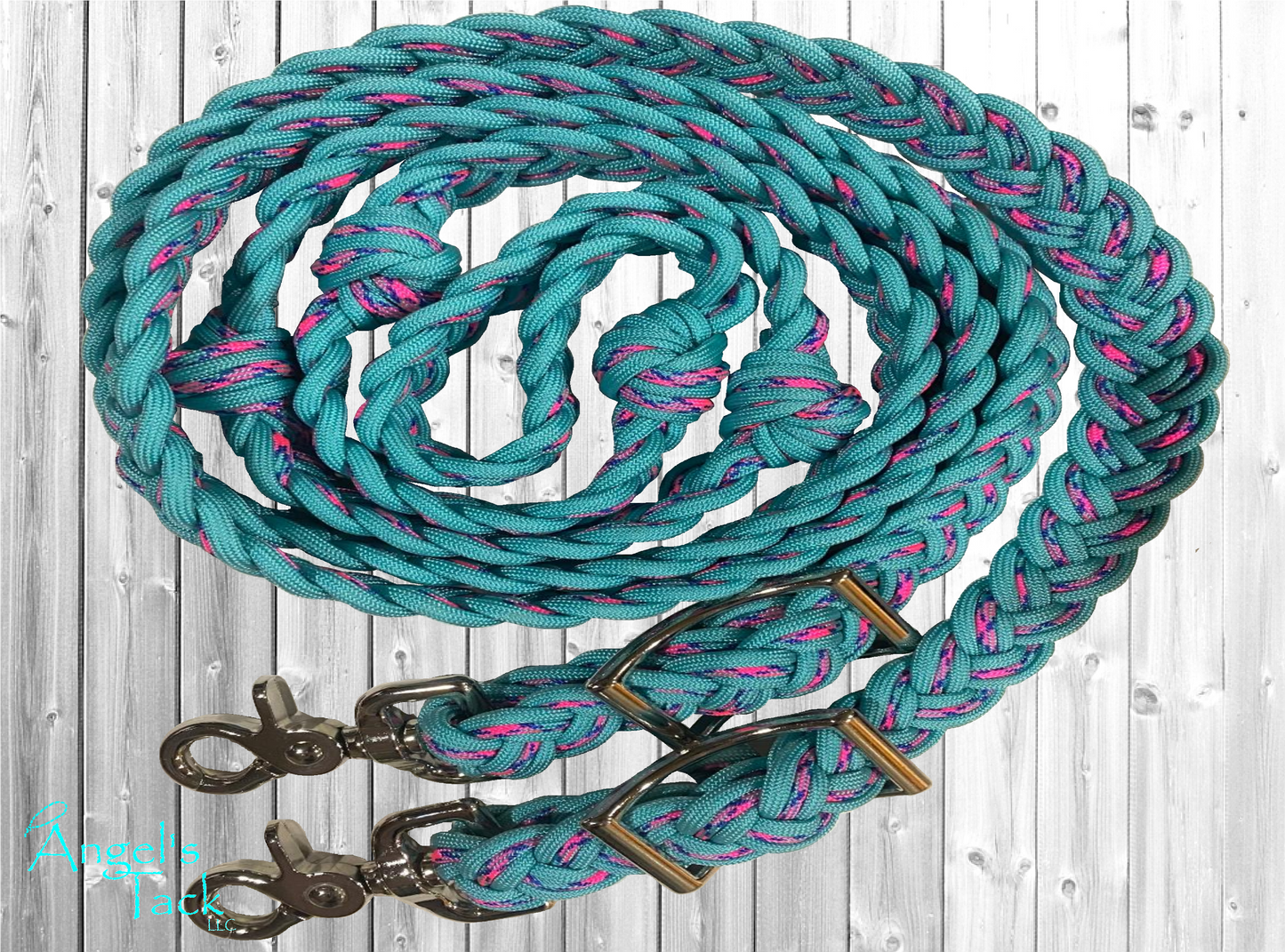 Turquoise and pink barrel reins