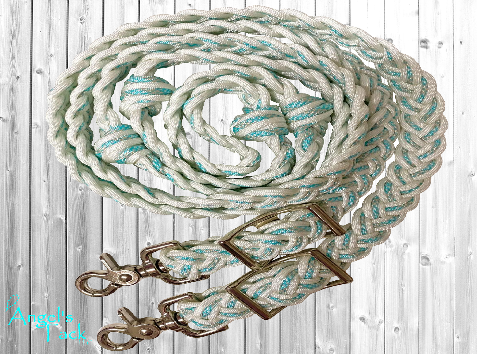 Turquoise and white barrel reins