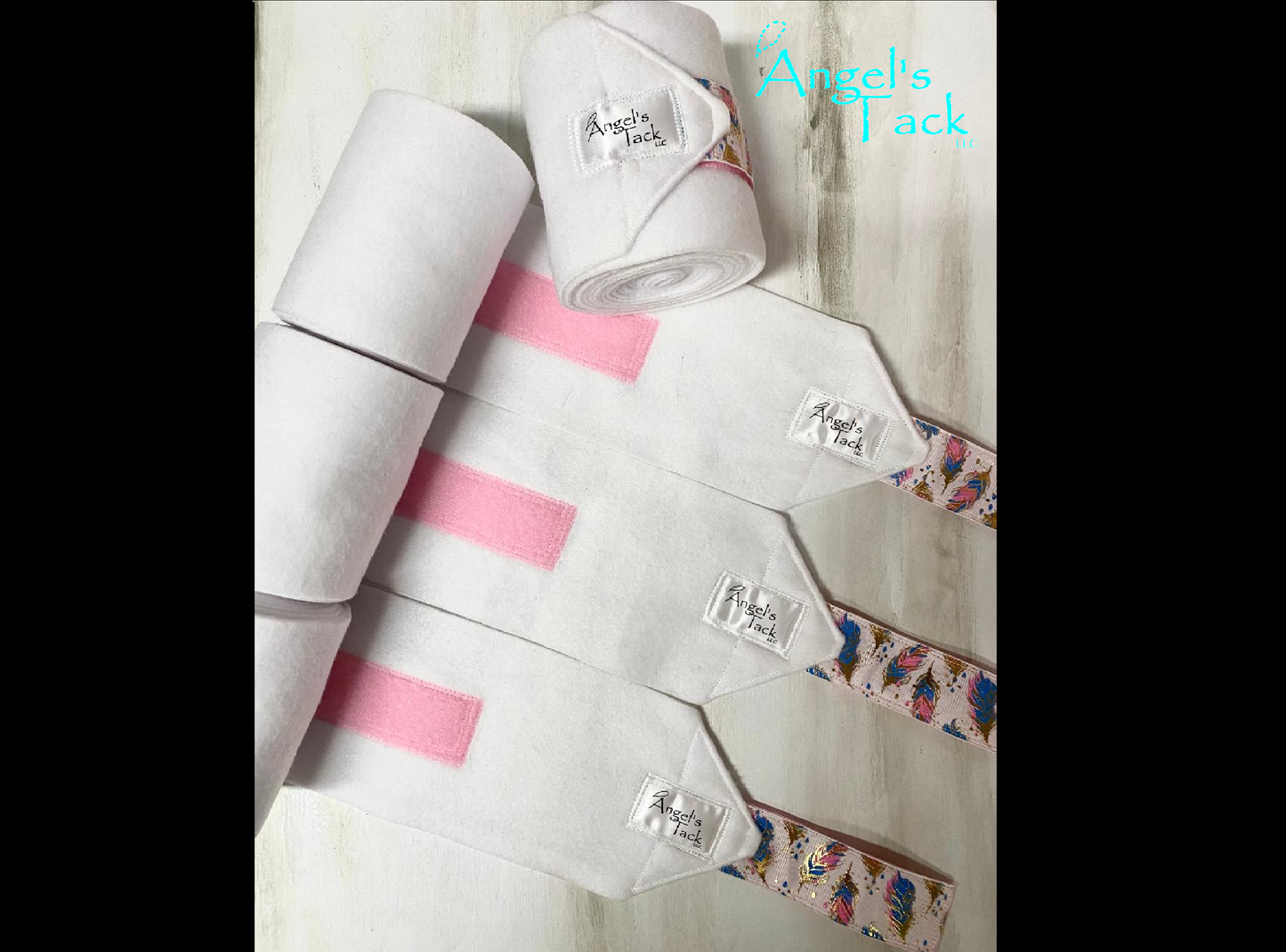 White feather polo wraps, unrolled