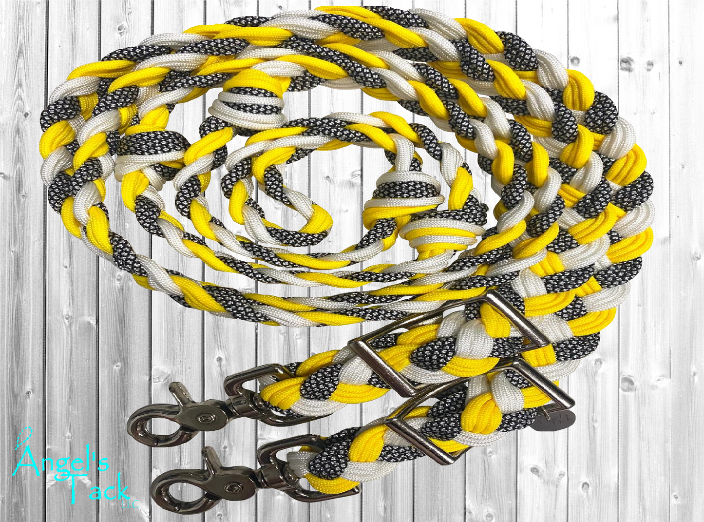 Yellow black and white barrel reins